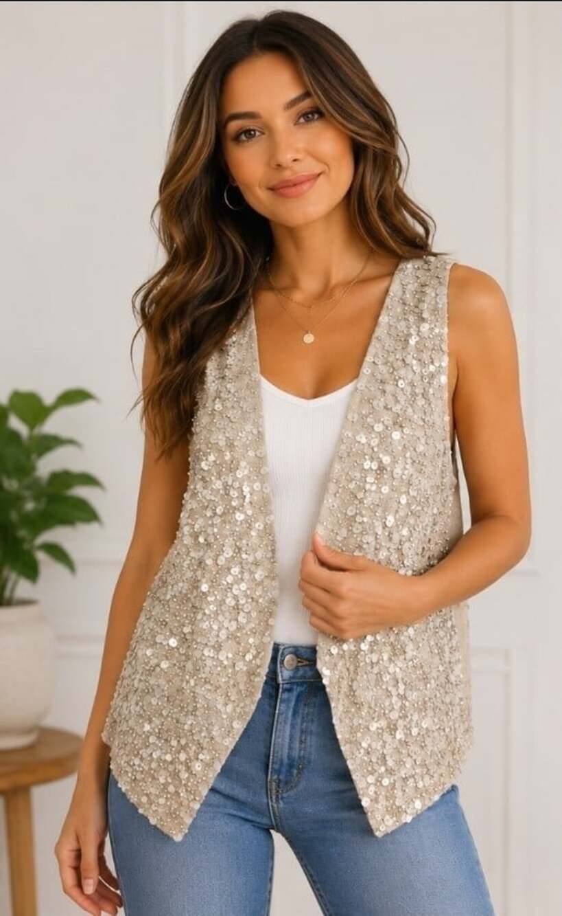 Eileen Fisher Pearl Sequin Encrusted Matka Silk Racer Back Vest Party Medium T60